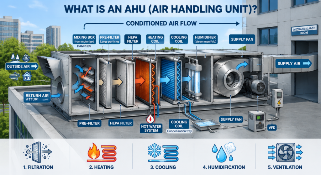 What is an AHU air handling unit and its filtration stages