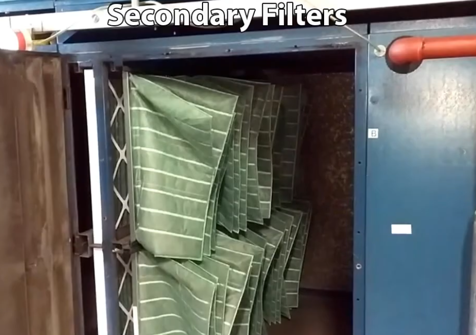 Secondary pocket filters installed inside an AHU housing