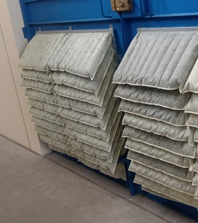 Pleated pocket filters loaded in an AHU filter rack
